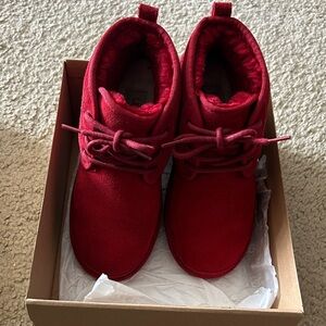 UGG Kids Red Lace-Up Plush Winter Boots
